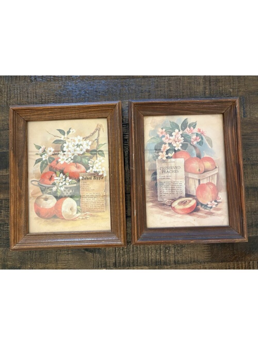 Vintage Wall Art Prints of Fruit Recipes Wood Framed Set 2